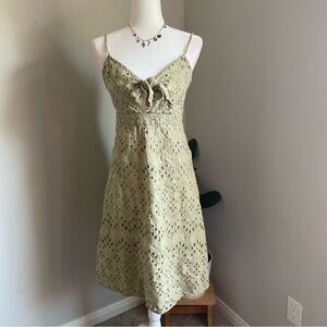 Express Olive Eyelet Tie-Front Midi Dress Cotton Sundress